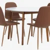 JEGIND Ø105 tafel wit + 4 JONSTRUP cognac/eiken