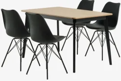 JEGIND L130 tafel eiken/zwart + 4 KLARUP stoelen zwart