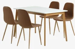 JEGIND L130 tafel wit + 4 JONSTRUP cognac/eiken