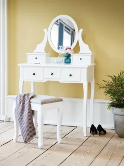 Kaptafel MALLING met spiegel 5 lades wit