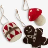 Kerstdecoratie MIMER 3 stuks bruin/rood/wit