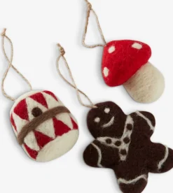 Kerstdecoratie MIMER 3 stuks bruin/rood/wit