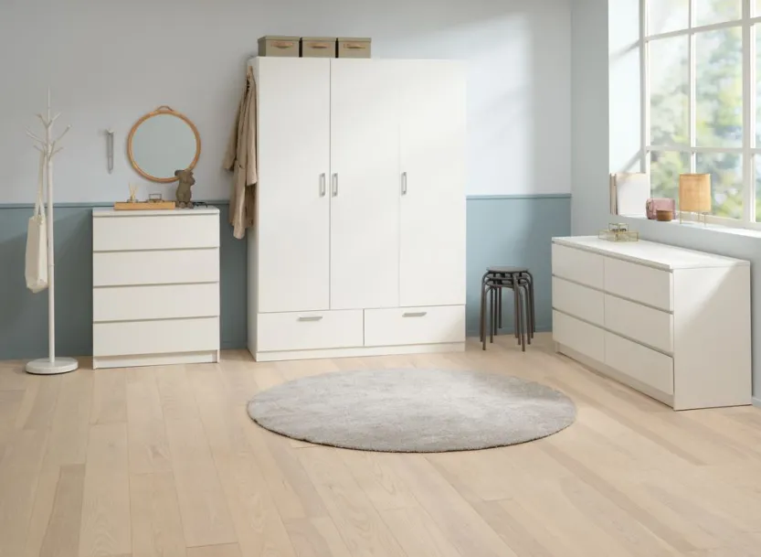 Kledingkast ELLESTED 144x200 3 deuren 2 lades wit