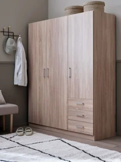 Kledingkast FANDRUP 145x176 3 deuren 3 lades licht eiken