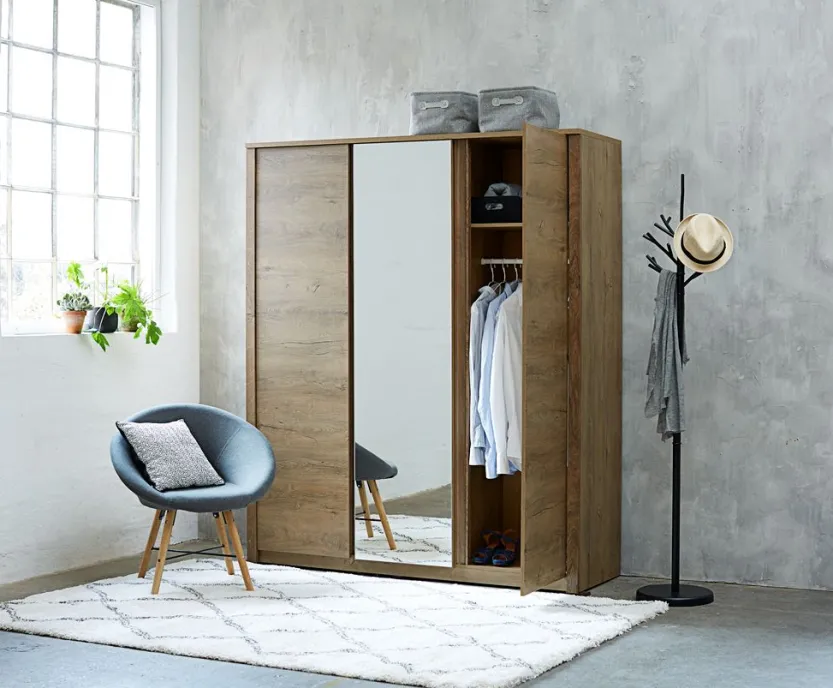 Kledingkast VEDDE 167x197 met spiegel wild eiken