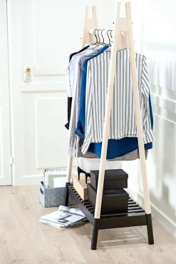 Kledingrek JENNET met schoenenrek naturel/zwart