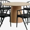 KLIPLEV Ø120 tafel eiken + 4 ARNBORG stoelen zwart