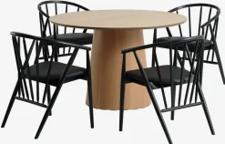 KLIPLEV Ø120 tafel eiken + 4 ARNBORG stoelen zwart
