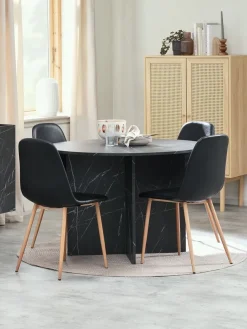 KRONDAL Ø110 tafel marmer + 4 JONSTRUP stoelen zwart/eiken