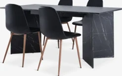 KRONDAL L180 tafel marmer + 4 JONSTRUP stoelen zwart/eiken