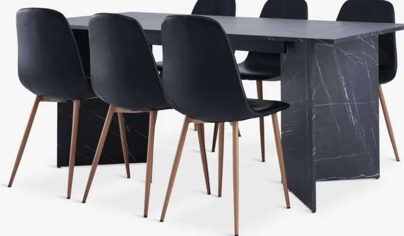 KRONDAL L180 tafel marmer + 4 JONSTRUP stoelen zwart/eiken