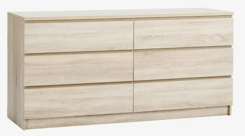 Ladekast LIMFJORDEN 3+3 lades licht eiken kleur