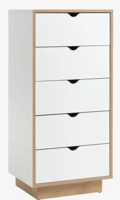 Ladekast MAMMEN 5 lades smal wit/eiken