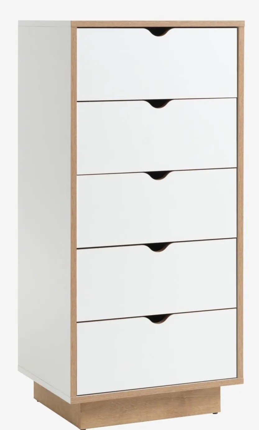 Ladekast MAMMEN 5 lades smal wit/eiken