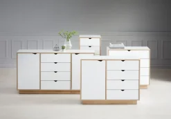 Ladekast MAMMEN 5 lades smal wit/eiken