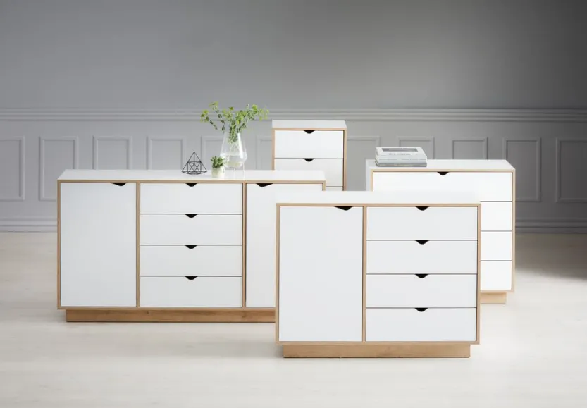 Ladekast MAMMEN 5 lades smal wit/eiken