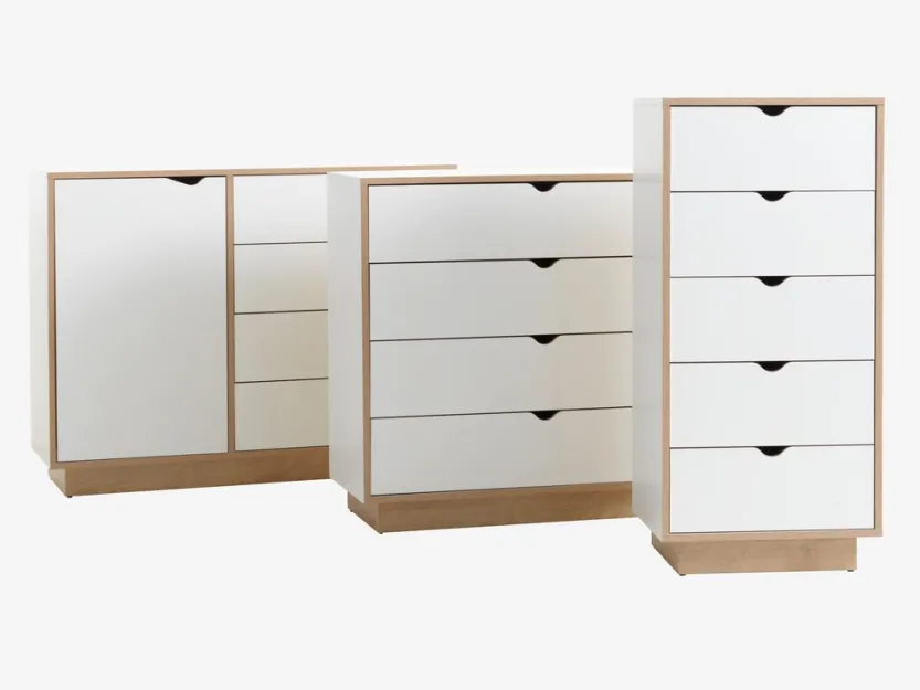 Ladekast MAMMEN 5 lades smal wit/eiken