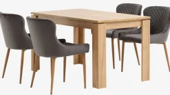LINTRUP L140 tafel eiken + 4 PEBRINGE stoelen fluweel grijs