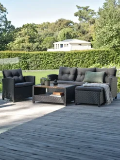 Loungeset VEN 4-persoons chaise zwart