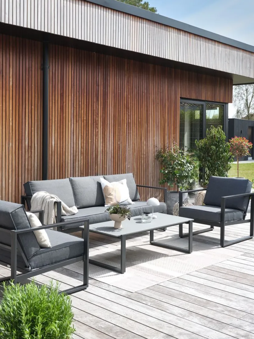 Loungeset VONGE 5-persoons sneldrogend zwart