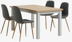 MARKSKEL L150/193 tafel grijs + 4 JONSTRUP asfalt/eiken