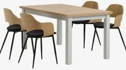 MARKSKEL L150/193 tafel lichtgrijs + 4 HVIDOVRE stoelen eik