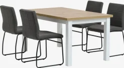 MARKSKEL L150/193 tafel wit/eiken + 4 HAMMEL stoelen grijs