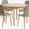 MARSTRAND Ø110 tafel eiken + 4 BISTRUP stoelen zand