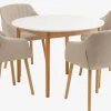 MARSTRAND Ø110 tafel wit + 4 ADSLEV stoelen beige