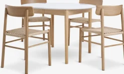 MARSTRAND Ø110 tafel wit + 4 ISLEV met armleuning eiken