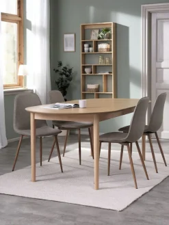 MARSTRAND L200/280 tafel eiken + 4 BISTRUP stoelen zand