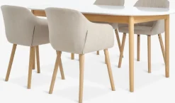 MARSTRAND L200/280 tafel wit + 4 ADSLEV stoelen beige