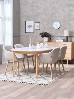 MARSTRAND L200/280 tafel wit + 4 ADSLEV beige