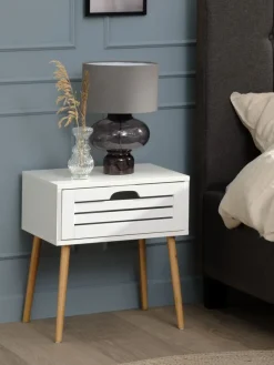 Nachtkastje BROBY 1 lade bamboe kleur/wit