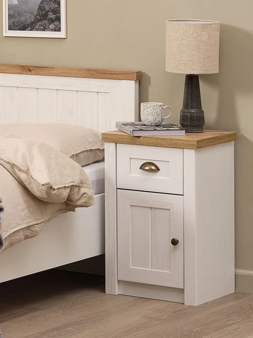 Nachtkastje MARKSKEL 1 lade wit/eiken kleur