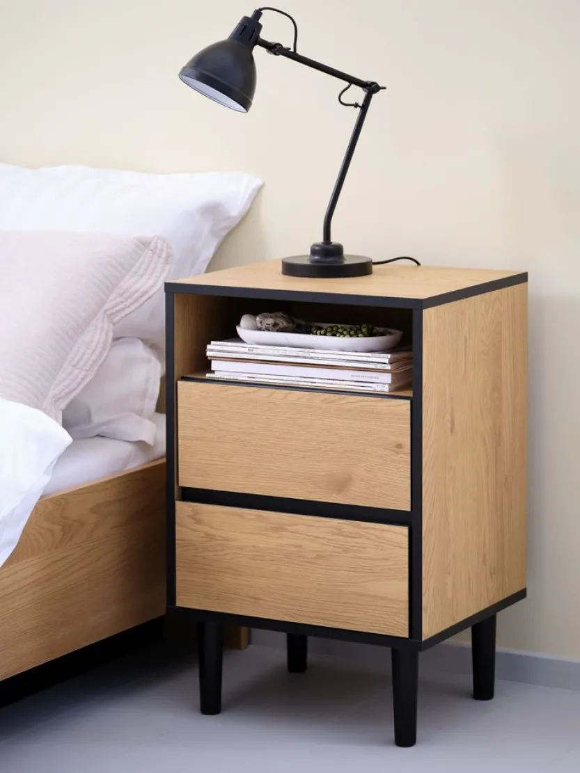 Nachtkastje ODENSE 2 deuren eiken/zwart