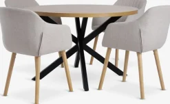 NORTOFT Ø120 tafel eiken + 4 ADSLEV stoelen beige/eiken