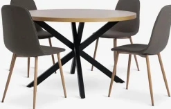 NORTOFT Ø120 tafel eiken + 4 BISTRUP stoelen olijf/eiken