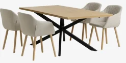 NORTOFT L200 tafel eiken + 4 ADSLEV stoelen beige stof