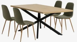 NORTOFT L200 tafel eiken + 4 BISTRUP stoelen olijf