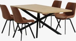 NORTOFT L200 tafel eiken + 4 HYGUM stoelen cognac