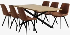 NORTOFT L200 tafel eiken + 4 HYGUM stoelen cognac