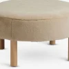 Poef RAMSDAL Ø70 beige teddystof/eiken kleur