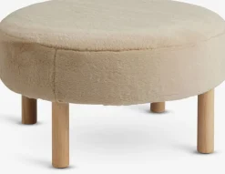 Poef RAMSDAL Ø70 beige teddystof/eiken kleur