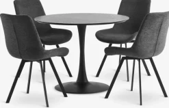 RINGSTED Ø100 tafel zwart + 4 HYGUM stoelen grijs