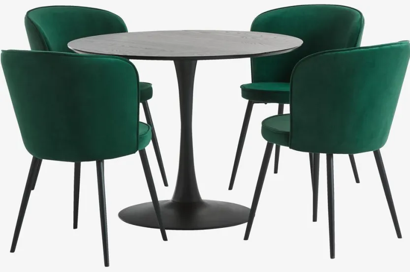 RINGSTED Ø100 tafel zwart + 4 RISSKOV donkergroen