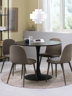 RINGSTED Ø100 tafel zwart + 4 ULDAL stoelen bruin