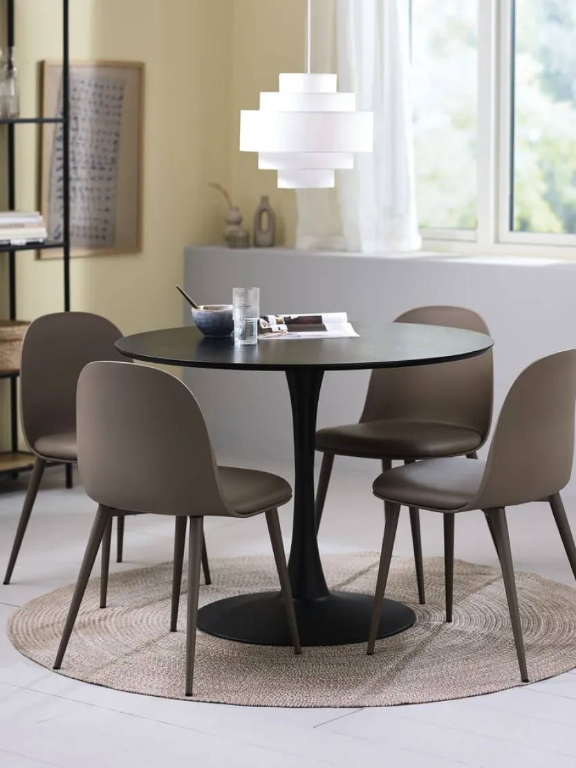 RINGSTED Ø100 tafel zwart + 4 ULDAL stoelen bruin