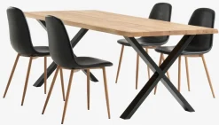 ROSLEV L200 tafel naturel eiken + 4 JONSTRUP zwart/eiken