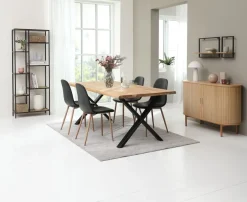 ROSLEV L200 tafel naturel eiken + 4 JONSTRUP zwart/eiken